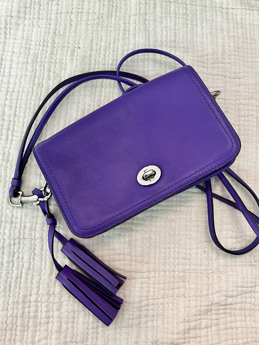 Coach Legacy Leather Penny Shoulder Crossbody Bag 19914 Ultraviolet Purple - Picture 1 of 11